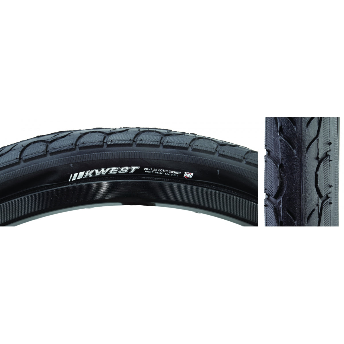 Tire Ken Kwest 20X1.25 Black/Bk Src/Prc/60 Wire 100Psi