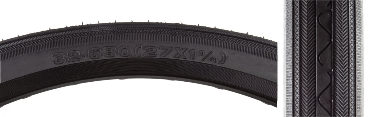Tire Sunlite Utilit 27X1-1/4 Black/Bk Rd Raised Ctr 3802 Wire