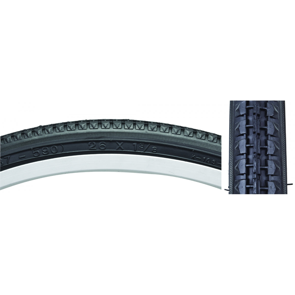 Tire Sunlite 26X1-3/8 Black/Bk Street K103 Wire