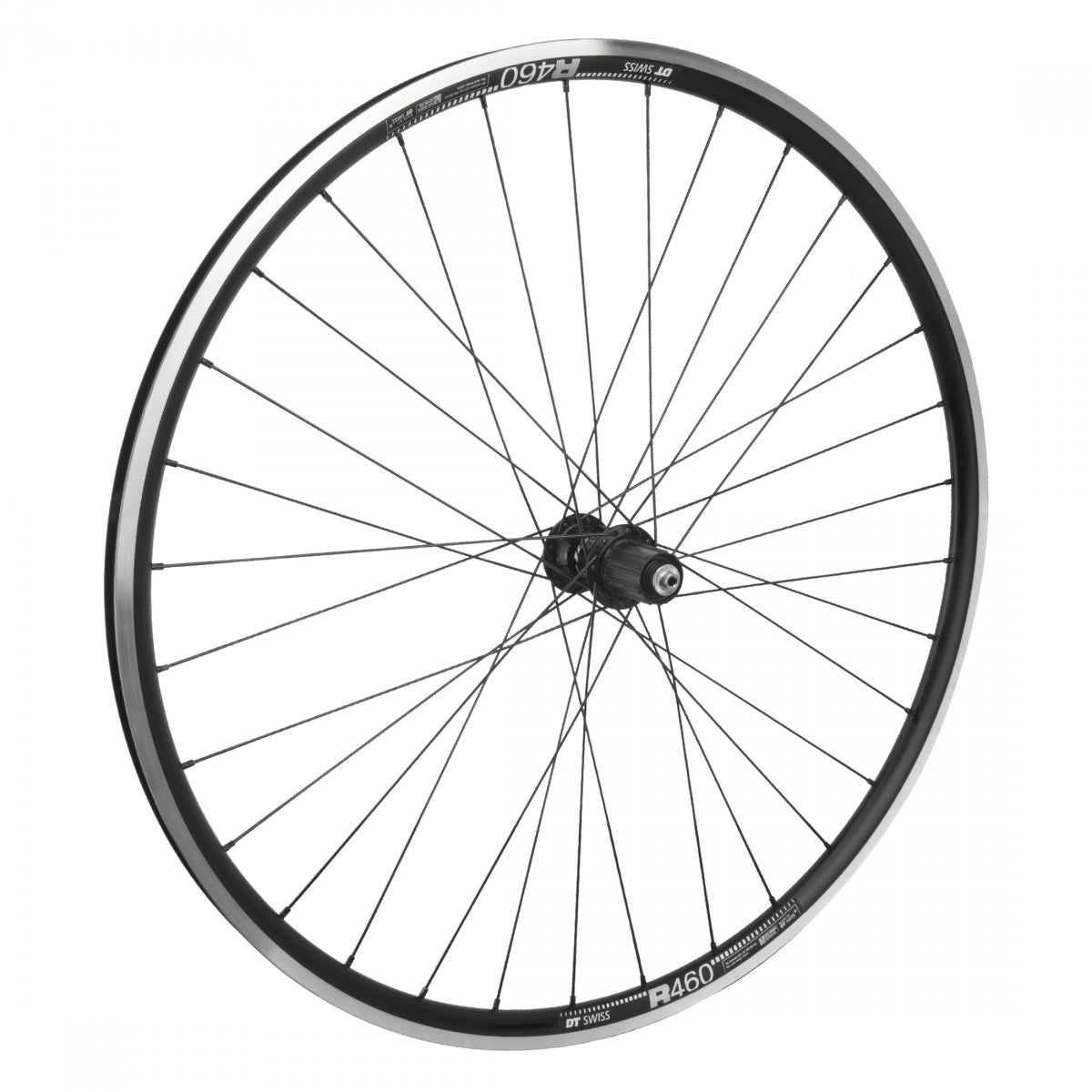 WheelMaster 700C DT Swiss R 460 Alloy Road Rear Bicycle Wheel, Black Double Wall Machined Sidewall Rim, 32 Spoke, QR