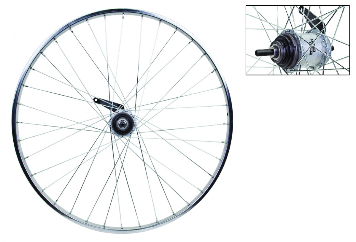 Wheel Master Rear Bicycle Wheel 26 x 1 3/8 36H, Steel, Bolt On, Silver