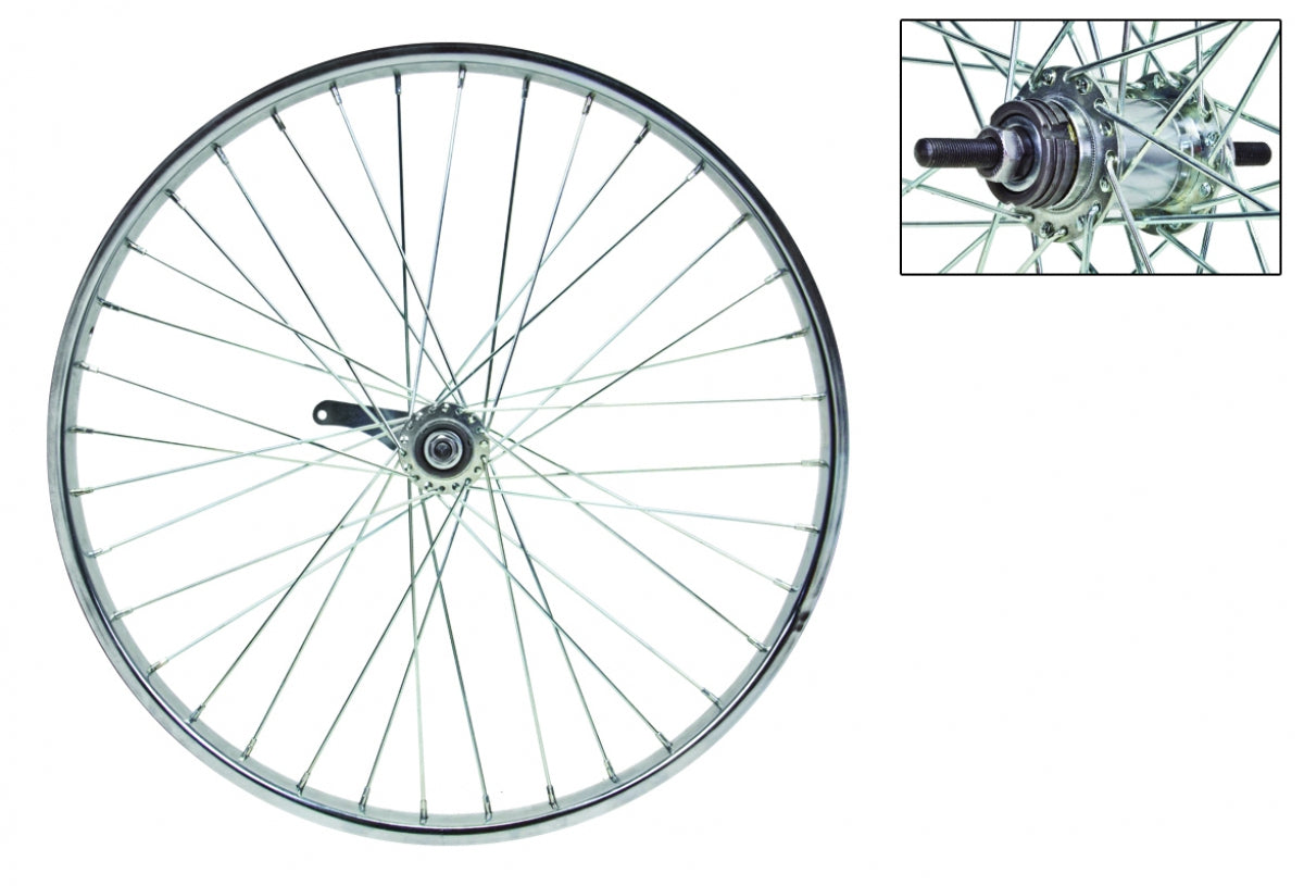 Cruiser Comfort Rear Bicycle Wheel 24" x 2.125" 36 Spoke Coaster Bolt On Silver