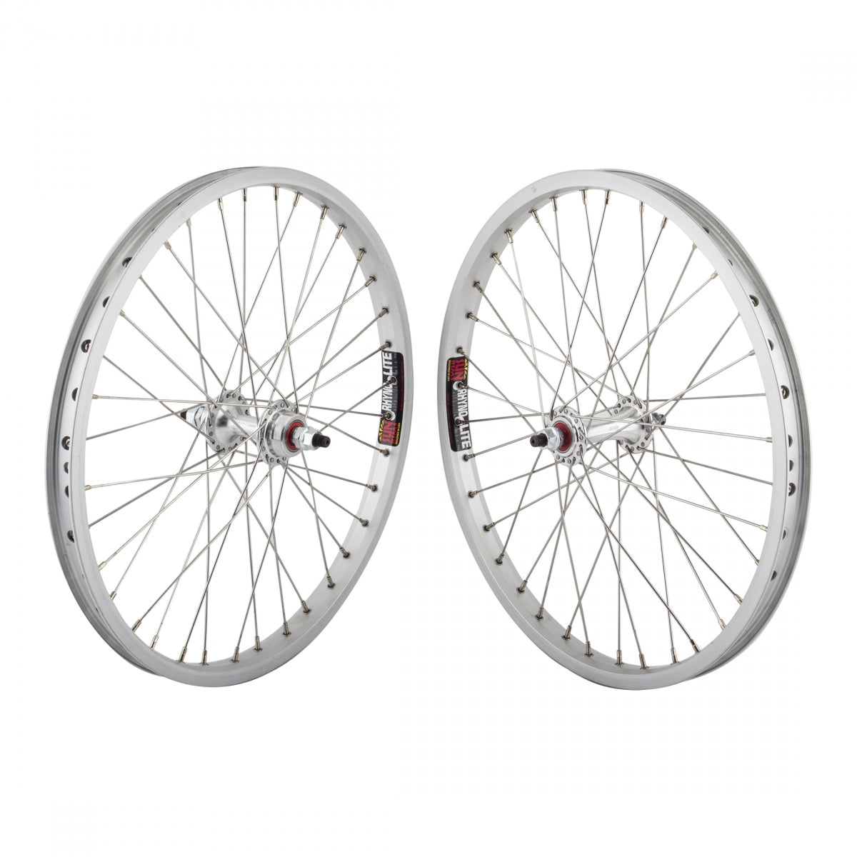 WheelMaster 20" Sun Rhyno Lite Alloy BMX Bicycle Wheelset, Silver Double Wall Machined Sidewall Rim, 36 Spoke