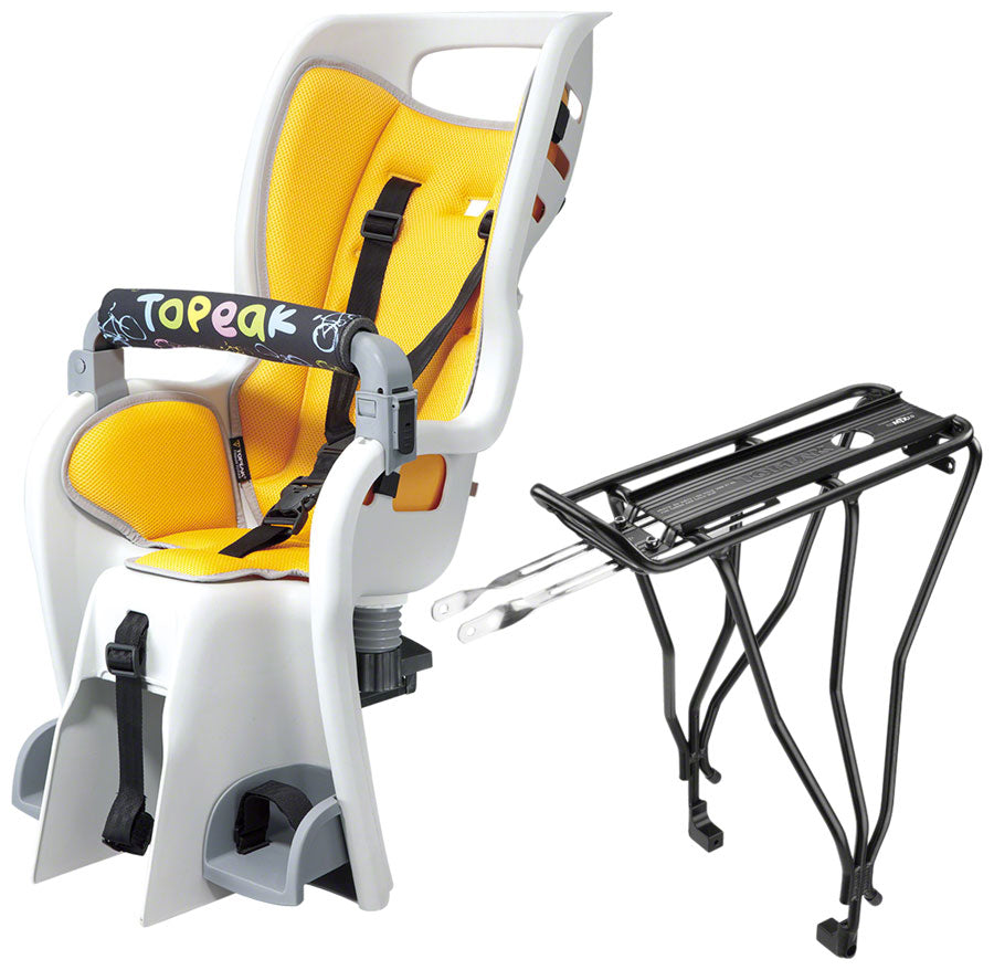 Topeak Baby Seat II Child Seat With Disc Compatible Rear Rack - Fits 26", MTX 2.0, Gray/Yellow