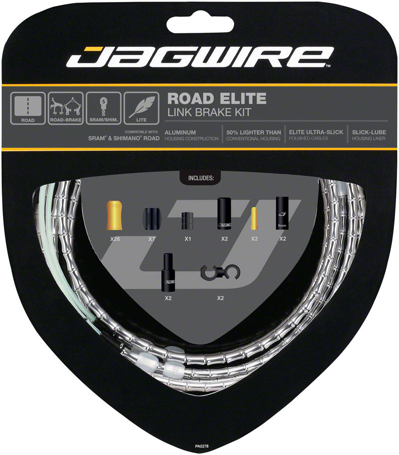 Jagwire Road Elite Link Brake Cable Kit SRAM/Shimano with Ultra-Slick Uncoated Cables, Silver
