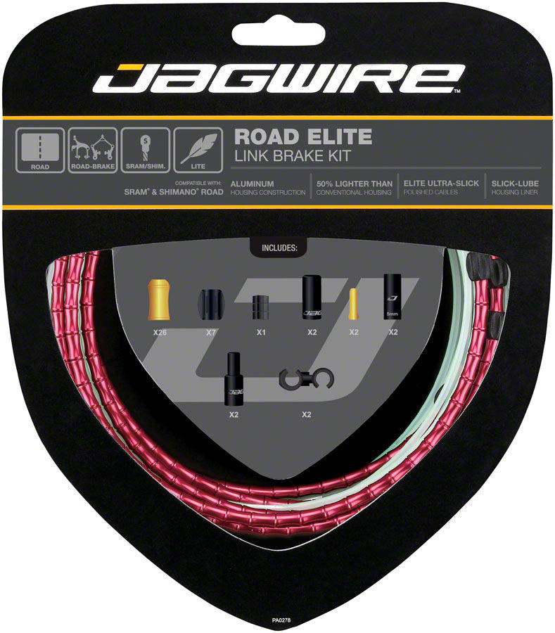 Jagwire Road Elite Link Brake Cable Kit SRAM/Shimano with Ultra-Slick Uncoated Cables, Red