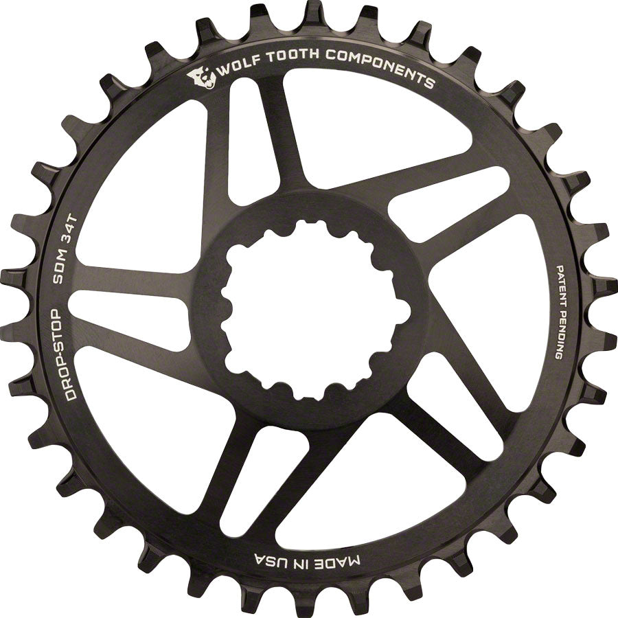 Wolf Tooth Direct Mount Chainring - 34t, SRAM Direct Mount, Drop-Stop, For SRAM 3-Bolt Cranksets, 6mm Offset, Black