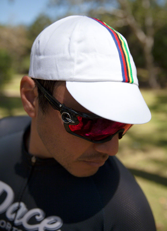 Pace Sportswear Traditional Cycling Cap - White/World Champion Stripe, XL