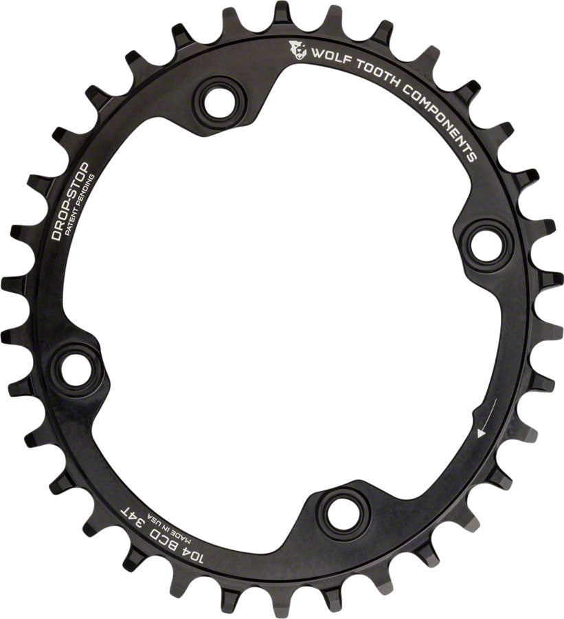 Wolf Tooth Elliptical 104 BCD Chainring - 34t, 104 BCD, 4-Bolt, Drop-Stop, Black
