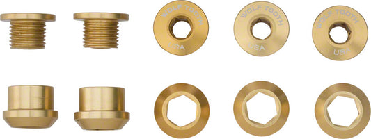 Wolf Tooth 1x Chainring Bolt Set - 6mm, Dual Hex Fittings, Set/5, Gold