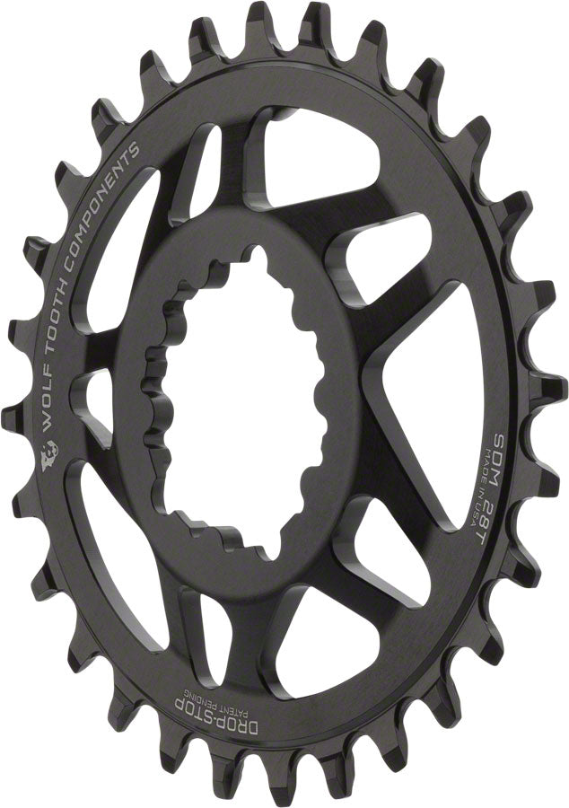 Wolf Tooth Elliptical Direct Mount Chainring - 28t, SRAM Direct Mount, Drop-Stop, For SRAM 3-Bolt Cranksets, 6mm Offset, Black