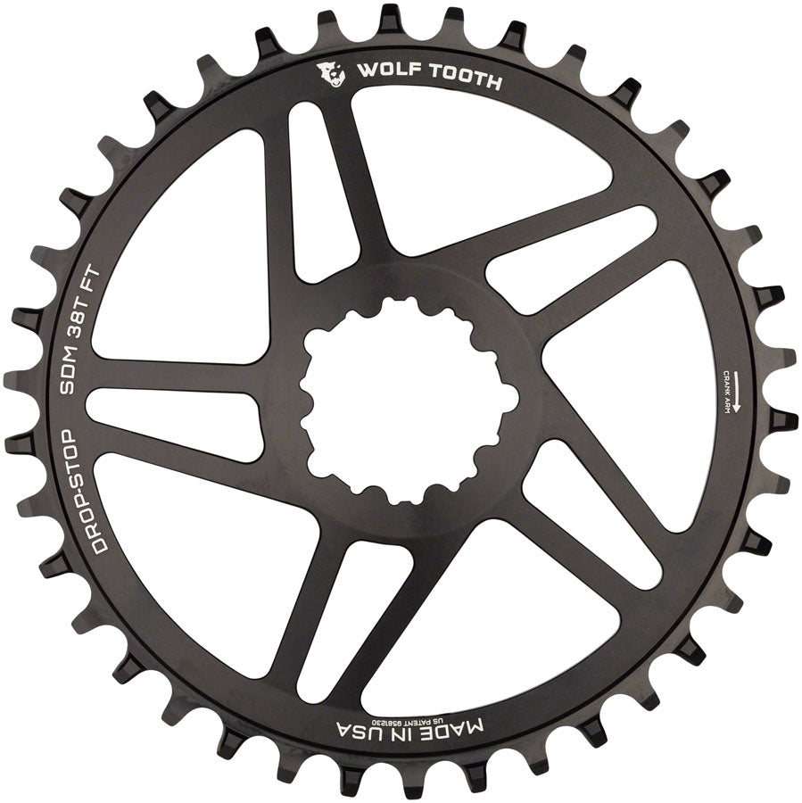 Wolf Tooth Direct Mount Chainring - 38t, SRAM Direct Mount, For SRAM 3-Bolt, 6mm Offset, Drop-Stop, Flattop Compatible, Black