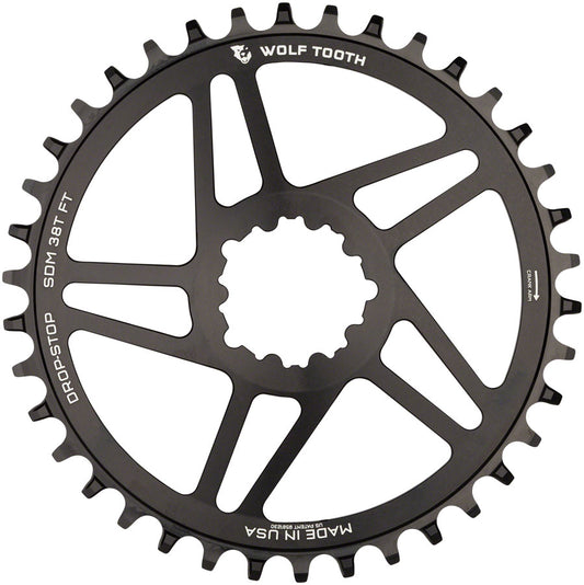 Wolf Tooth Direct Mount Chainring - 38t, SRAM Direct Mount, For SRAM 3-Bolt, 6mm Offset, Drop-Stop, Flattop Compatible, Black