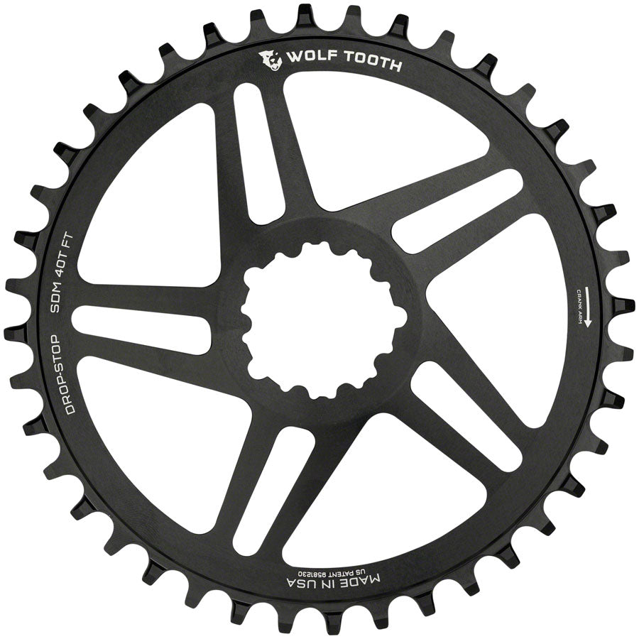 Wolf Tooth Direct Mount Chainring - 40t, SRAM Direct Mount, For SRAM 3-Bolt, 6mm Offset, Drop-Stop, Flattop Compatible, Black