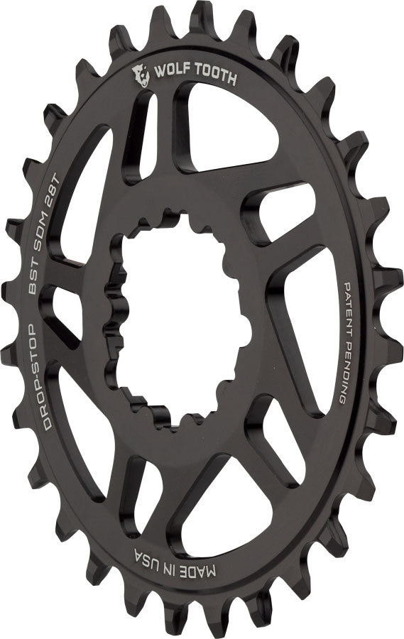 Wolf Tooth Direct Mount Chainring - 28t, SRAM Direct Mount, Drop-Stop, For SRAM 3-Bolt Boost Cranks, 3mm Offset, Black