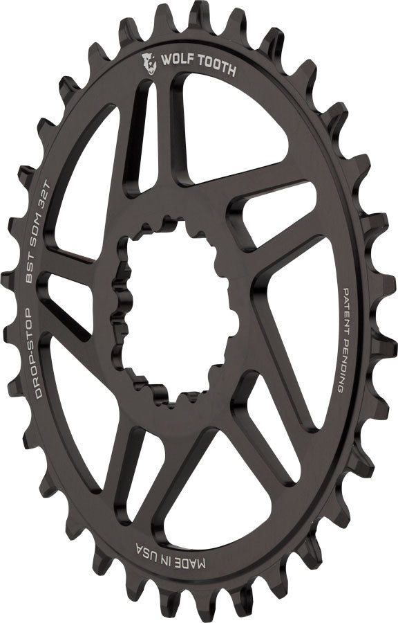 Wolf Tooth Direct Mount Chainring - 32t, SRAM Direct Mount, Drop-Stop, For SRAM 3-Bolt Boost Cranks, 3mm Offset, Black