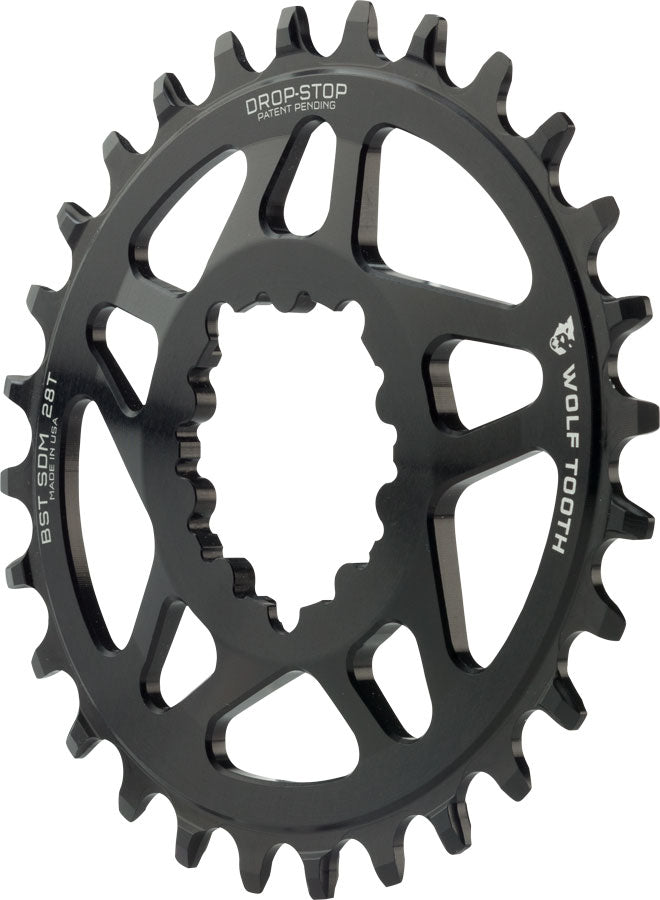 Wolf Tooth Elliptical Direct Mount Chainring - 28t, SRAM Direct Mount, Drop-Stop, For SRAM 3-Bolt Boost Cranksets, 3mm Offset, Black