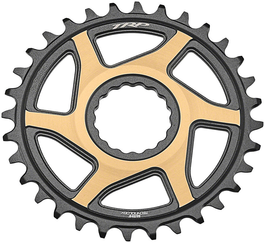 TRP CR-M9050 Boost Direct Mount Chainring - 32t, 12-Speed, CINCH Mount, 3mm Offset, 7075-T6 Aluminum, Sandblasted Black/Gold