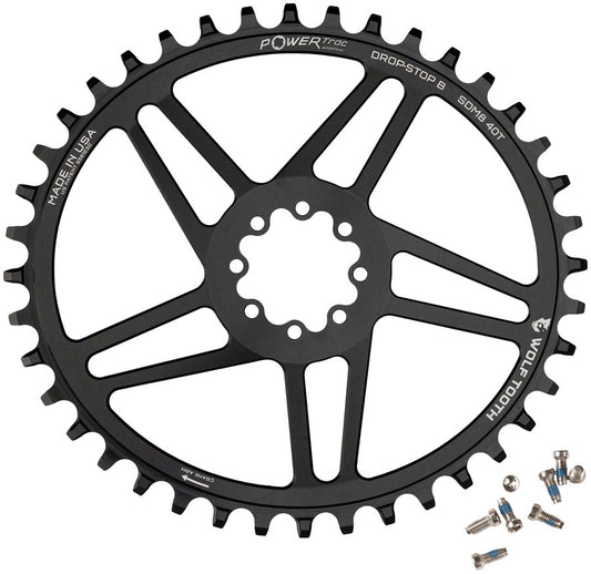 Wolf Tooth Elliptical Direct Mount Chainring - 38t, SRAM Direct Mount, Drop-Stop B, For SRAM 8-Bolt Cranksets, 6mm Offset, Black