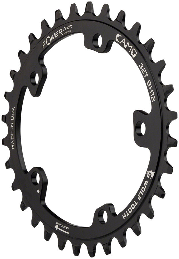 Wolf Tooth CAMO Aluminum Elliptical Chainring - 34t, Wolf Tooth CAMO Mount, Drop-Stop ST for Shimano 12 Speed HG+, Black