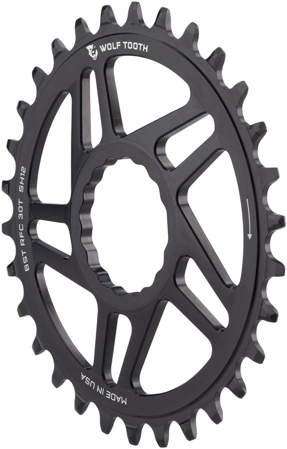 Wolf Tooth Direct Mount Chainring - 30t, RaceFace/Easton CINCH Direct Mount, Boost, 3mm Offset, Requires 12-Speed Hyperglide+ Chain, Black