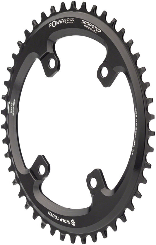 Wolf Tooth Elliptical Shimano 110 Asymmetric BCD Chainring - 46t, 110 Asymmetric BCD, 4-Bolt, Drop-Stop, For Shimano GRX Cranks, Black