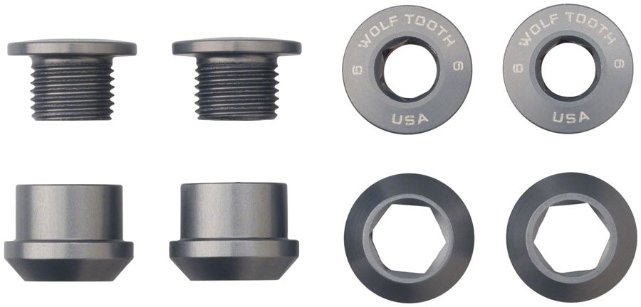 Wolf Tooth 1x Chainring Bolt Set - 6mm, Dual Hex Fittings, Set/4, Gun Metal