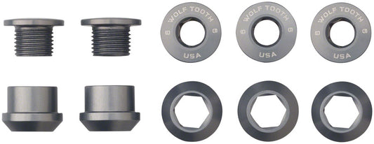 Wolf Tooth 1x Chainring Bolt Set - 6mm, Dual Hex Fittings, Set/5, Gun Metal