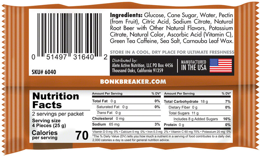 Bonk Breaker Energy Chews - Root Beer, With Caffiene, Box of 10 Packs