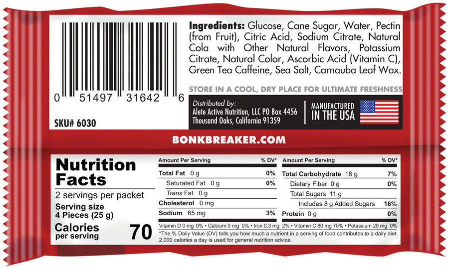 Bonk Breaker Energy Chews - Cola, With Caffiene, Box of 10 Packs