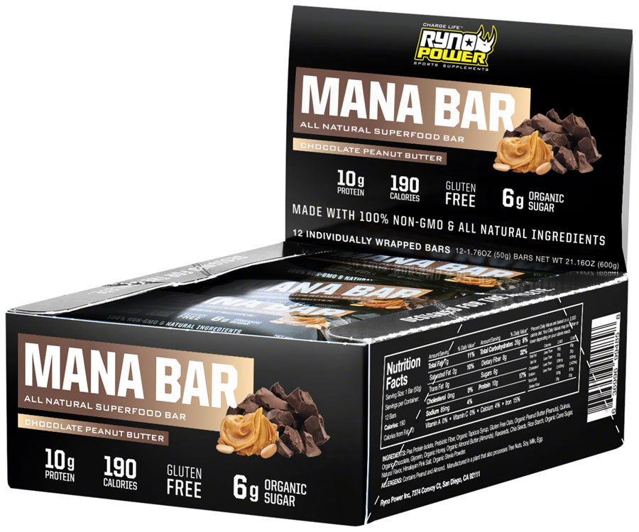 Ryno Power MANA Protein Bars - Chocolate Peanut Butter, 12 Bars