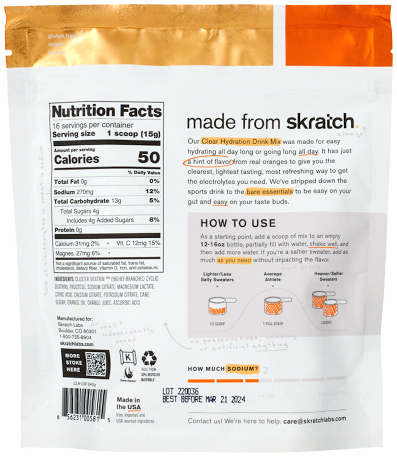 Skratch Labs Clear Hydration Drink Mix - Hint of Orange, 16-Serving Resealable Pouch