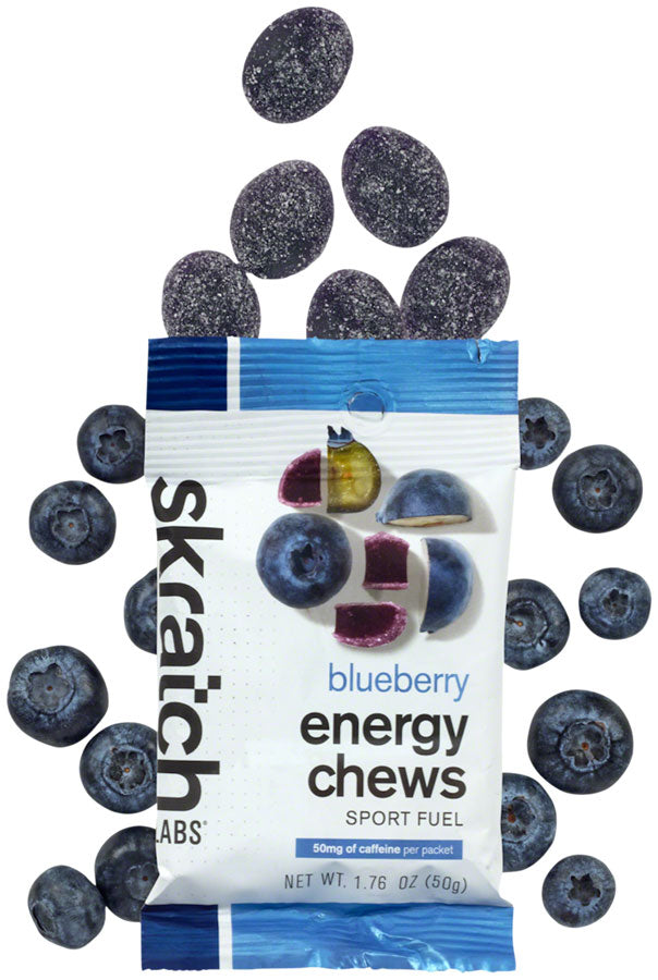 Skratch Labs Sport Fuel Energy Chews - Blueberry, With Caffiene, Box of 10 Single Serving Packs