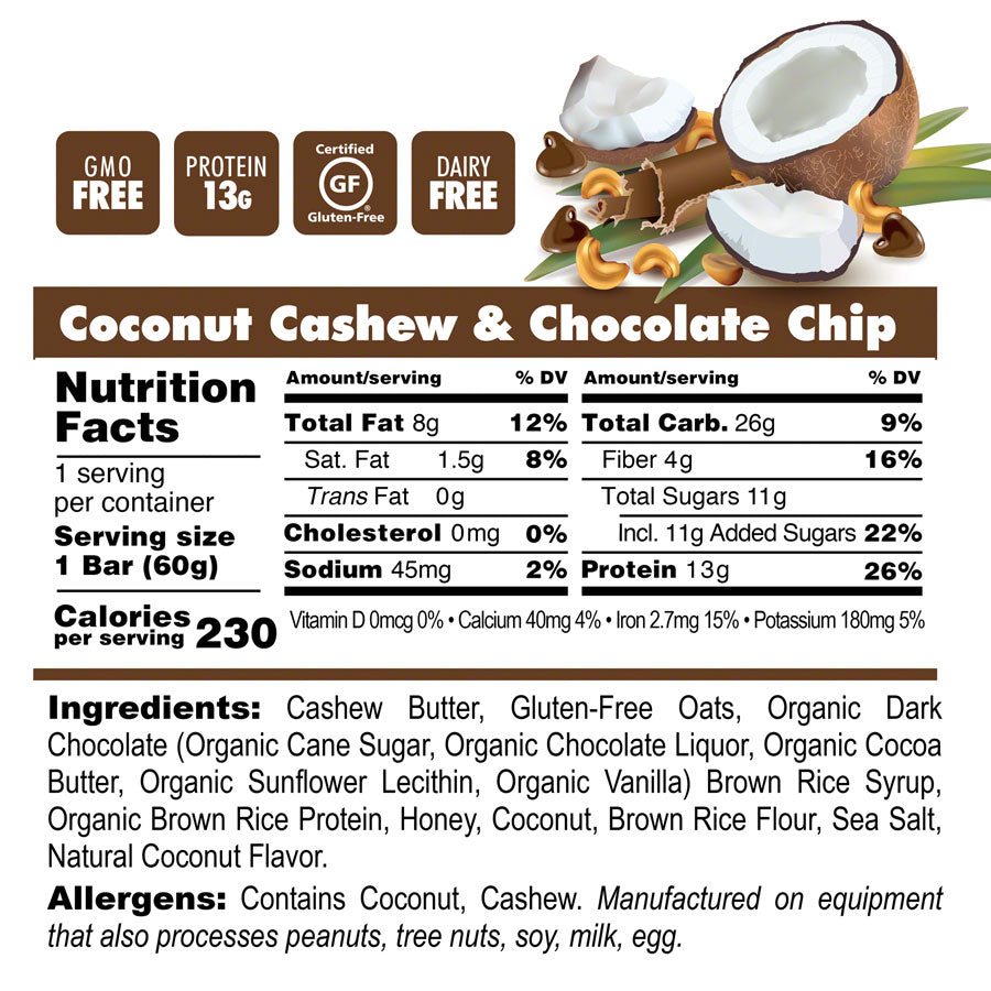 Bonk Breaker Plant Based Protein Bar - Coconut Cashew and Chocolate Chip, Box of 12