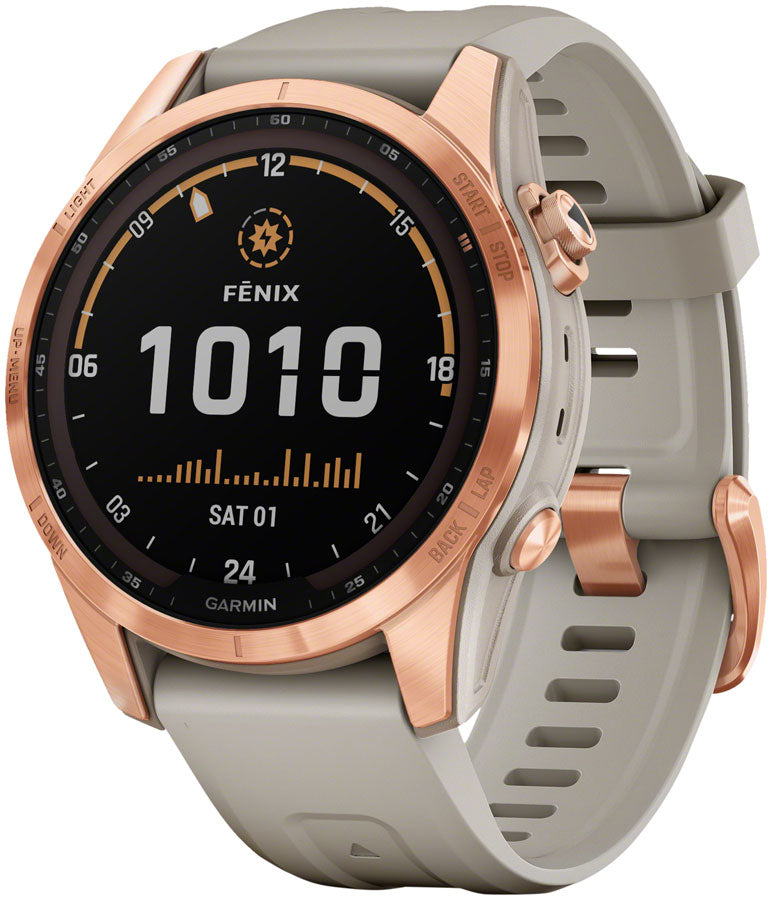 Garmin fēnix 7S Solar GPS Smartwatch - 42mm, Rose Gold Case, Light Sand Band