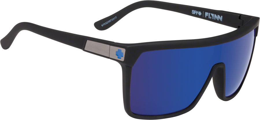 SPY+ FLYNN Sunglasses - Soft Matte Black, Happy Bronze with Dark Blue Spectra Mirror Lenses