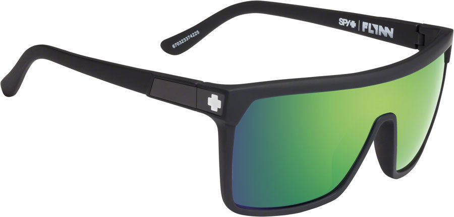 SPY+ FLYNN Sunglasses - Matte Black, Happy Bronze with Green Spectra Mirror Lenses