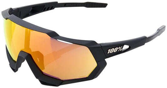 100% Speedtrap Sunglasses - Soft Tact Black, HiPER Red Multilayer Mirror Lens