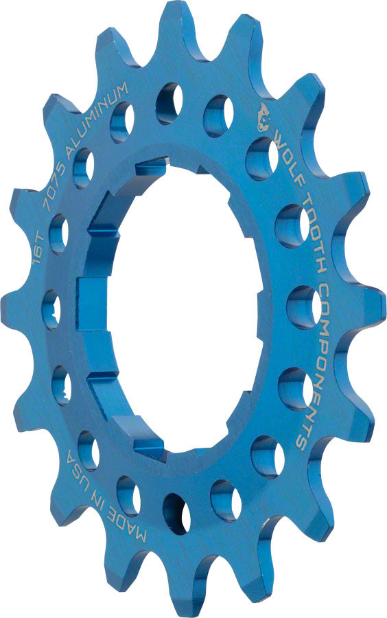Wolf Tooth Single Speed Aluminum Cog - 16t, Compatible with 3/32" Chains, Blue