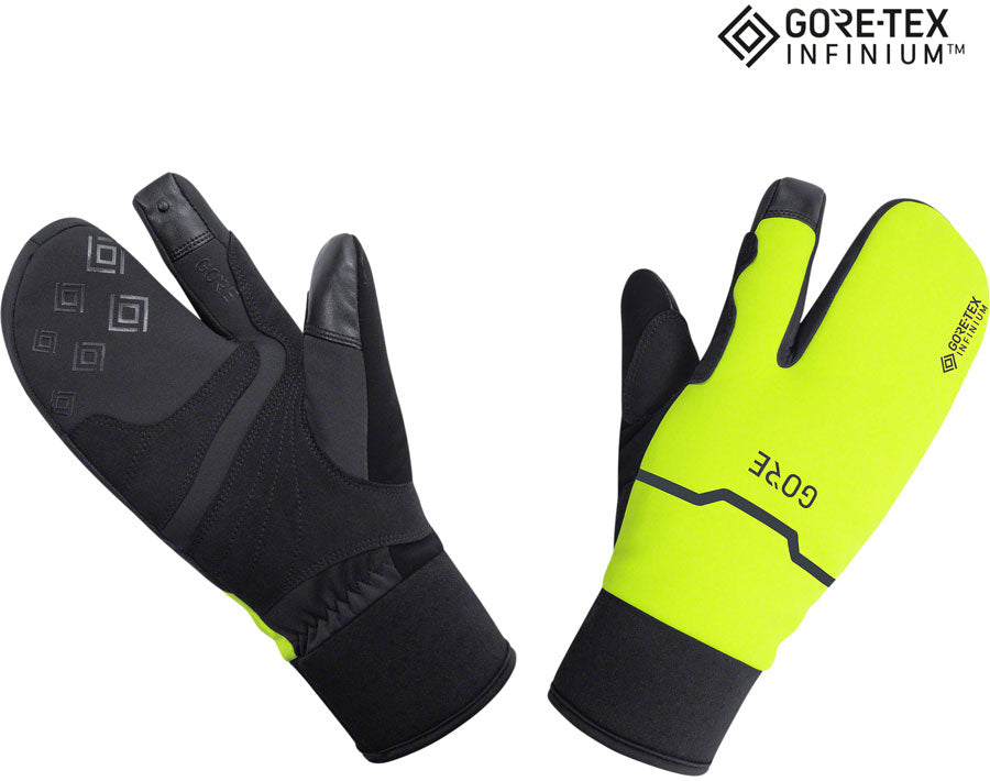 GORE GORE-TEX WINDSTOPPER INFINIUM Thermo Split Gloves - Black/Neon Yellow, Lobster Style, Medium