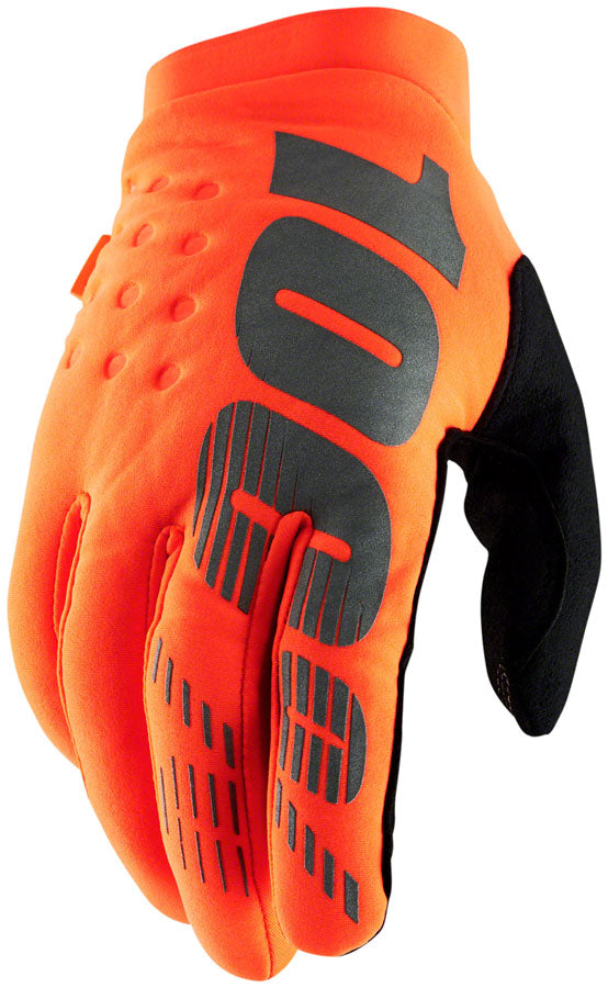 100% Brisker Gloves - Flourescent Orange/Black, Full Finger, Men's, Small