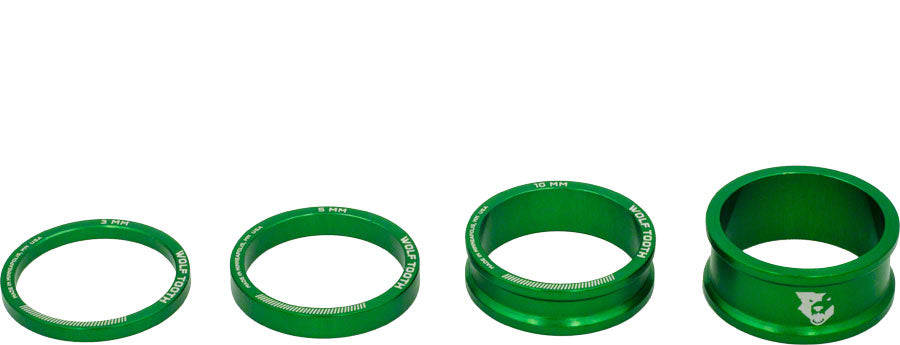 Wolf Tooth Headset Spacer Kit 3, 5,10, 15mm, Green