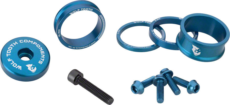 Wolf Tooth BlingKit: Headset Spacer Kit 3, 5,10, 15mm, Blue