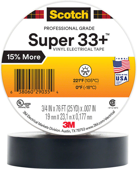 3m Scotch Electrical #33 3/4" x 76' Black Handlebar Tape Rubber Black