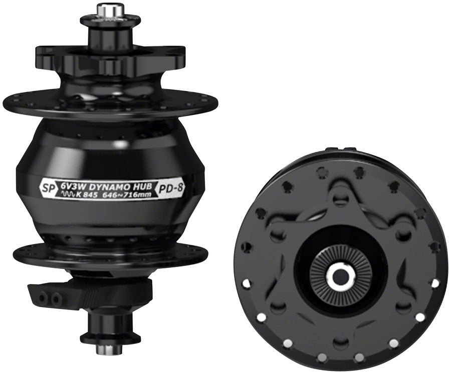 SP 8 Series Dynamo Front Hub - PD-8, 6V- 3W, QR x 100mm, 6-Bolt, 32H, Black