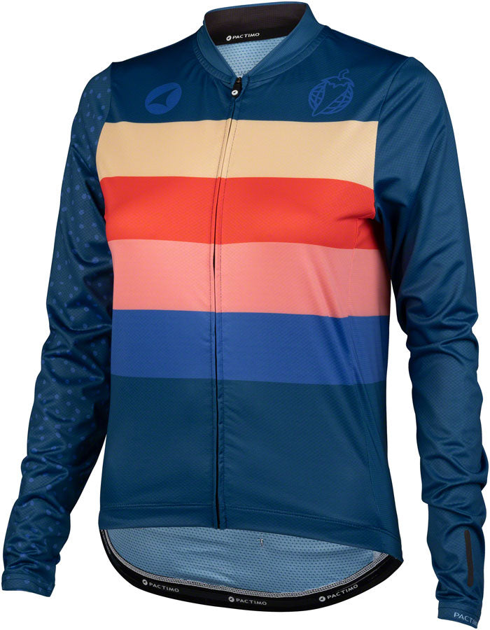 Salsa Team Polytone Women's Long Sleeve Jersey - Dark Blue, w/ Stripes, Small