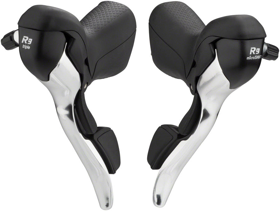 microSHIFT R9 Bar 3 9-Speed Drop Bar Shifter Set Silver Bicycle Shifter