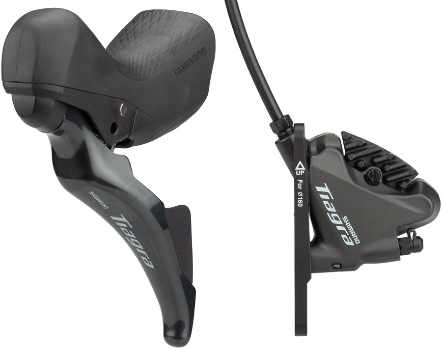 Shimano Tiagra ST-4725/BR-4770 Mechanical Shift/Hydraulic Brake Lever and Caliper - Front, Flat Mount, Finned Resin Pads, Black