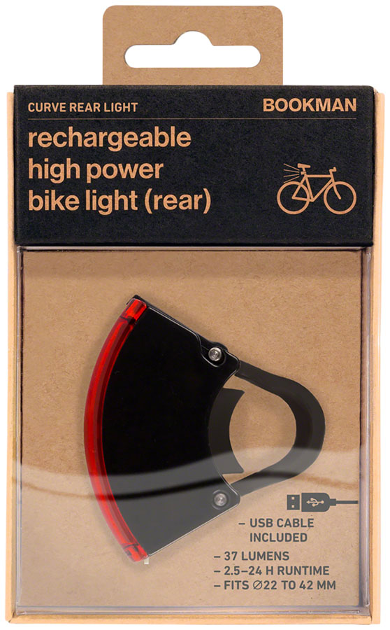 Bookman Curve Taillight - Rechargable, Black/Black