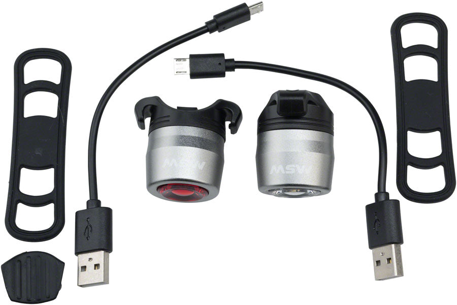 MSW HTL-032 Cricket USB Headlight/Taillight Set Silver